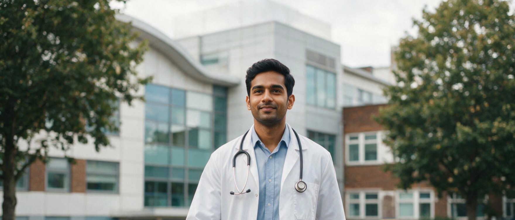 An Indian doctor outside a UK hospital